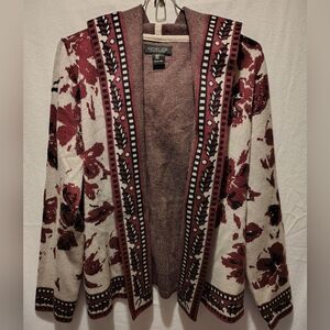 Rachel Zoe Fall Floral Knit Cardigan Hooded Sweater Size Medium NWOT